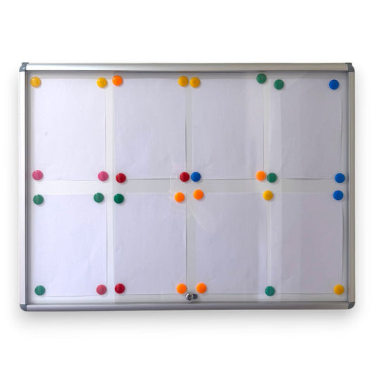 Magnetic Whiteboard Lockable Notice Board – Fits 8 A4 Papers, Aluminum Frame