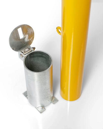 90mm In-Ground Padlock Removable Bollard – 960mm Yellow Steel Bollard