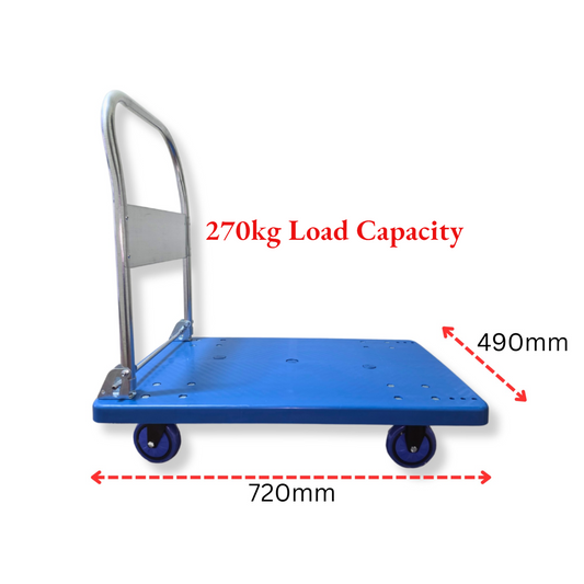 270kg Heavy Duty Platform Trolley 720×490mm Blue with Brakes