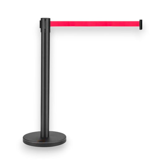 Retractable Belt Queue Bollard Matte Black with Red Belt