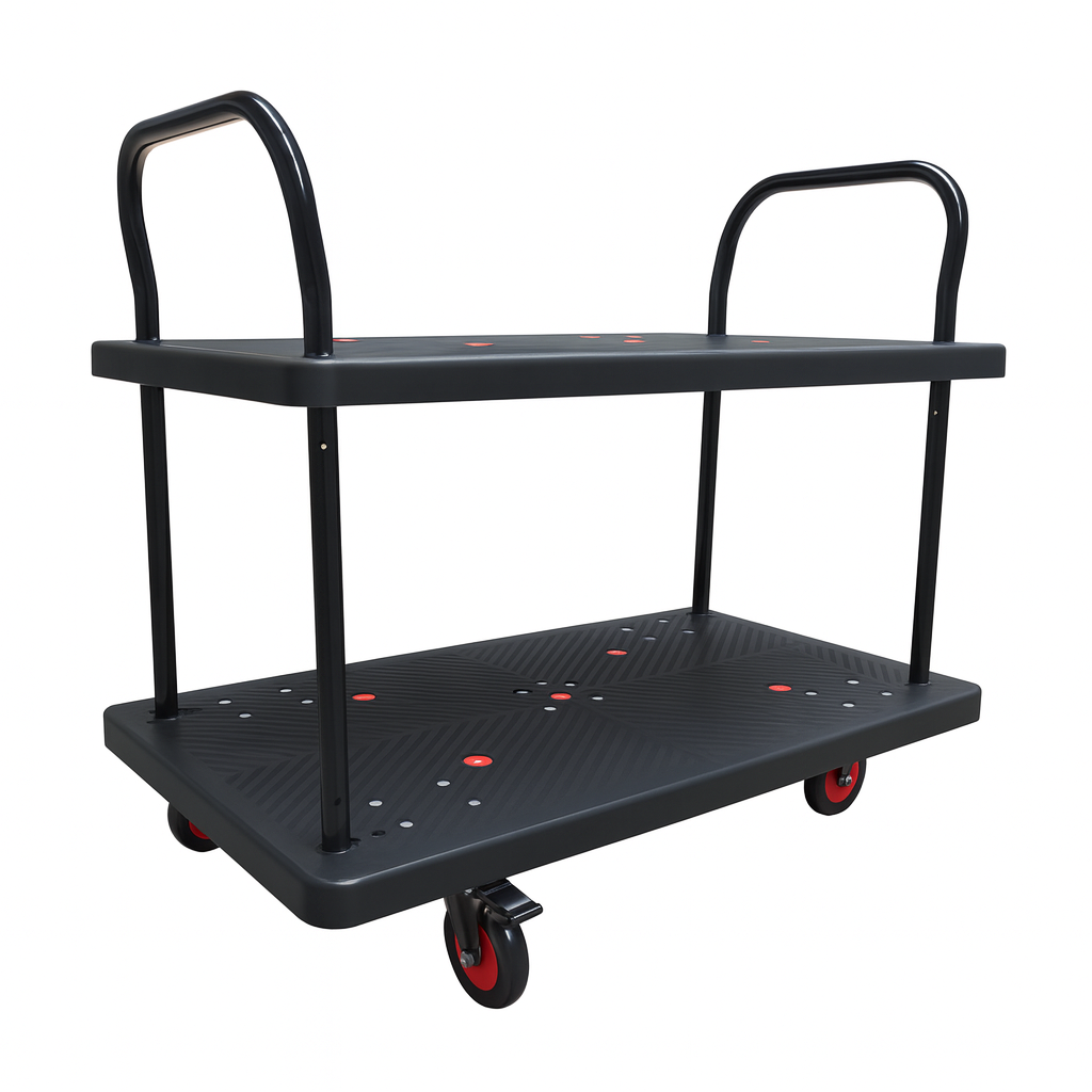 Heavy Duty Double Layer Utility Trolley with Brakes – 600kg Load 1100×650mm