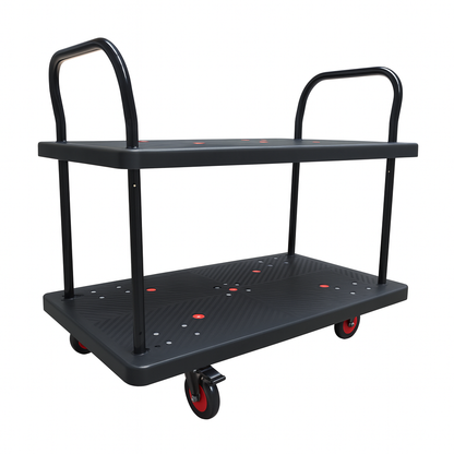 Heavy Duty Double Layer Utility Trolley with Brakes – 600kg Load 1100×650mm