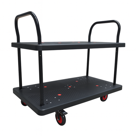 Heavy Duty Double Layer Utility Trolley with Brakes – 600kg Load 1100×650mm