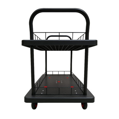 Double Layer Utility Trolley with Guard Rails & Brakes – 600kg Load 1100×650mm