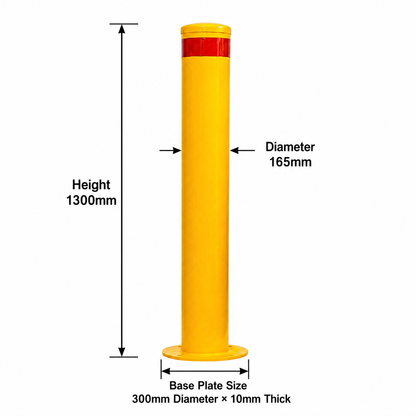 165mm Heavy-Duty Surface Mount Bollard – 1300mm Yellow Steel Bollard