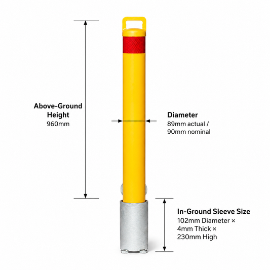 90mm In-Ground Padlock Removable Bollard – 960mm Yellow Steel Bollard