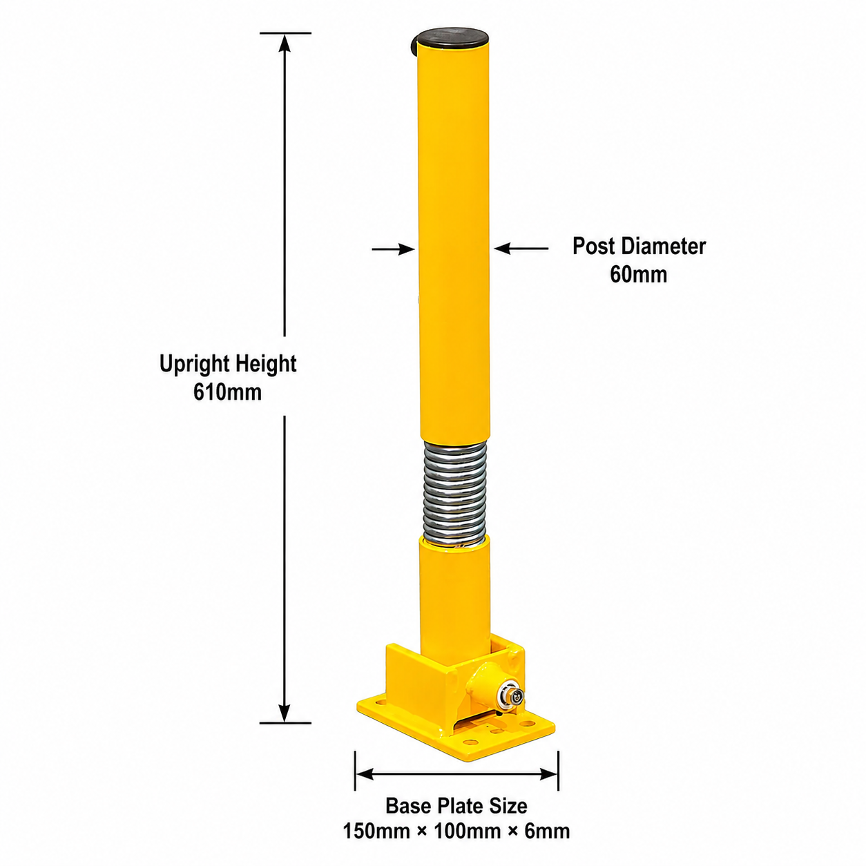 60mm Spring-Loaded Fold Down Parking Bollard – 610mm Key Lock Bollard