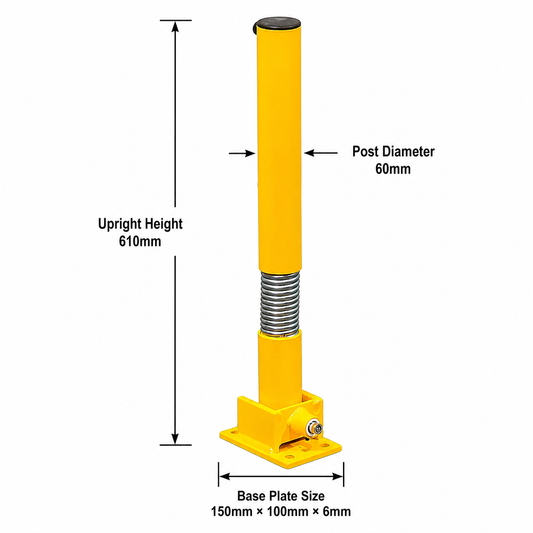 60mm Spring-Loaded Fold Down Parking Bollard – 610mm Key Lock Bollard