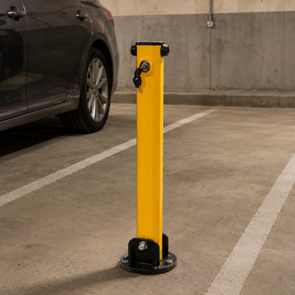 60mm Fold Down Parking Bollard – 610mm High Key Lock Yellow Bollard