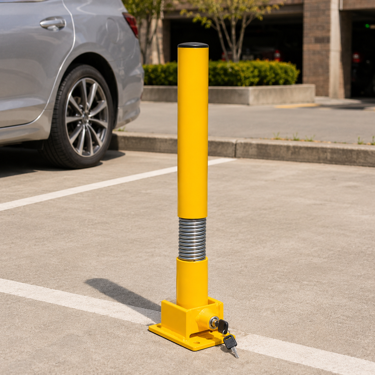60mm Spring-Loaded Fold Down Parking Bollard – 610mm Key Lock Bollard