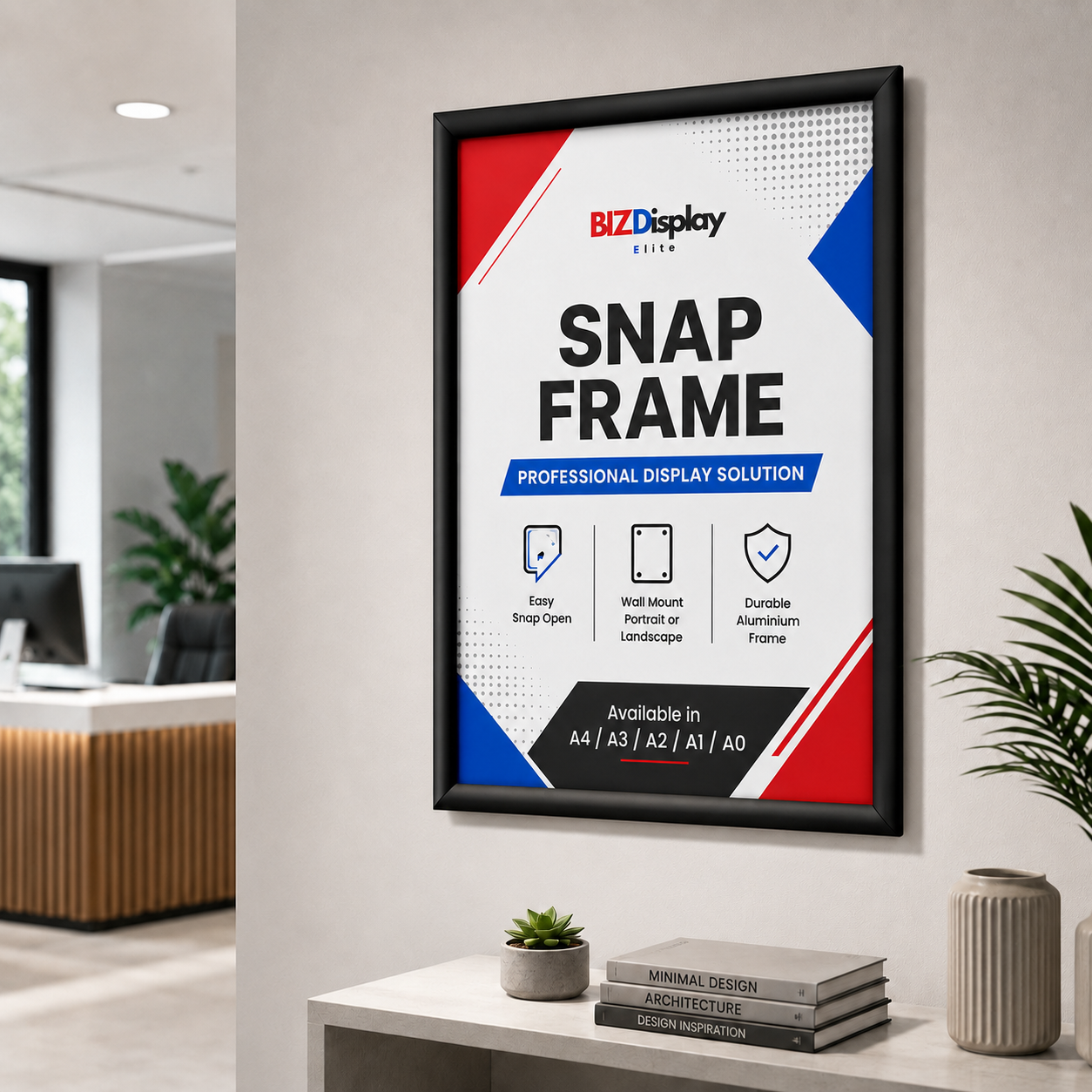 A1 Self-Adhesive Black Snap Poster Frame – 25mm Profile