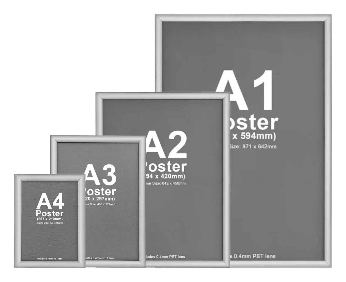 A2 Silver Snap Frame Self Adhesive Mount 25mm Profiles