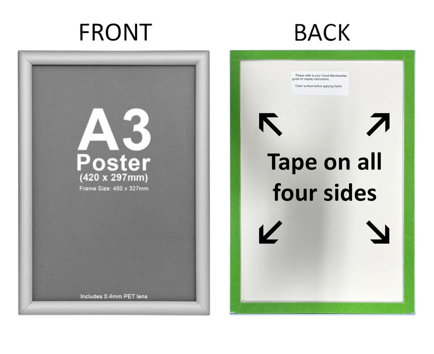 A3 Silver Snap Frame Self Adhesive Mount 25mm Profiles