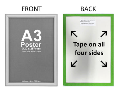 A3 Silver Snap Frame Self Adhesive Mount 25mm Profiles