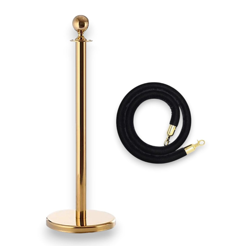 Gold Rope Queue Barrier - Globe Top