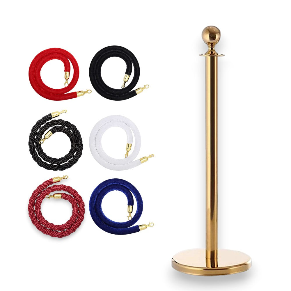 Gold Rope Queue Barrier - Globe Top