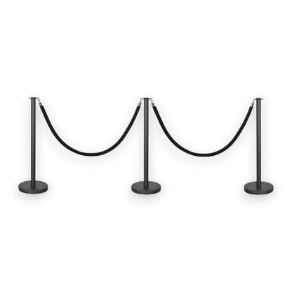 Black Stanchions Crowd Control Set of 3 Posts + 2 Black Ropes