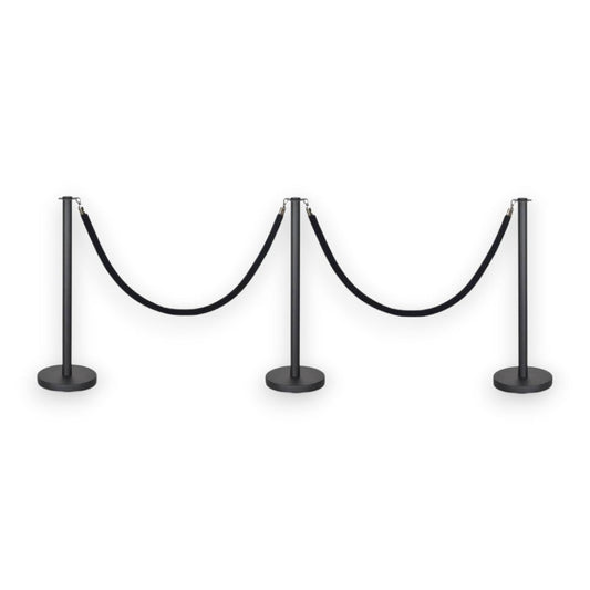 Black Stanchions Crowd Control Set of 3 Posts + 2 Black Ropes