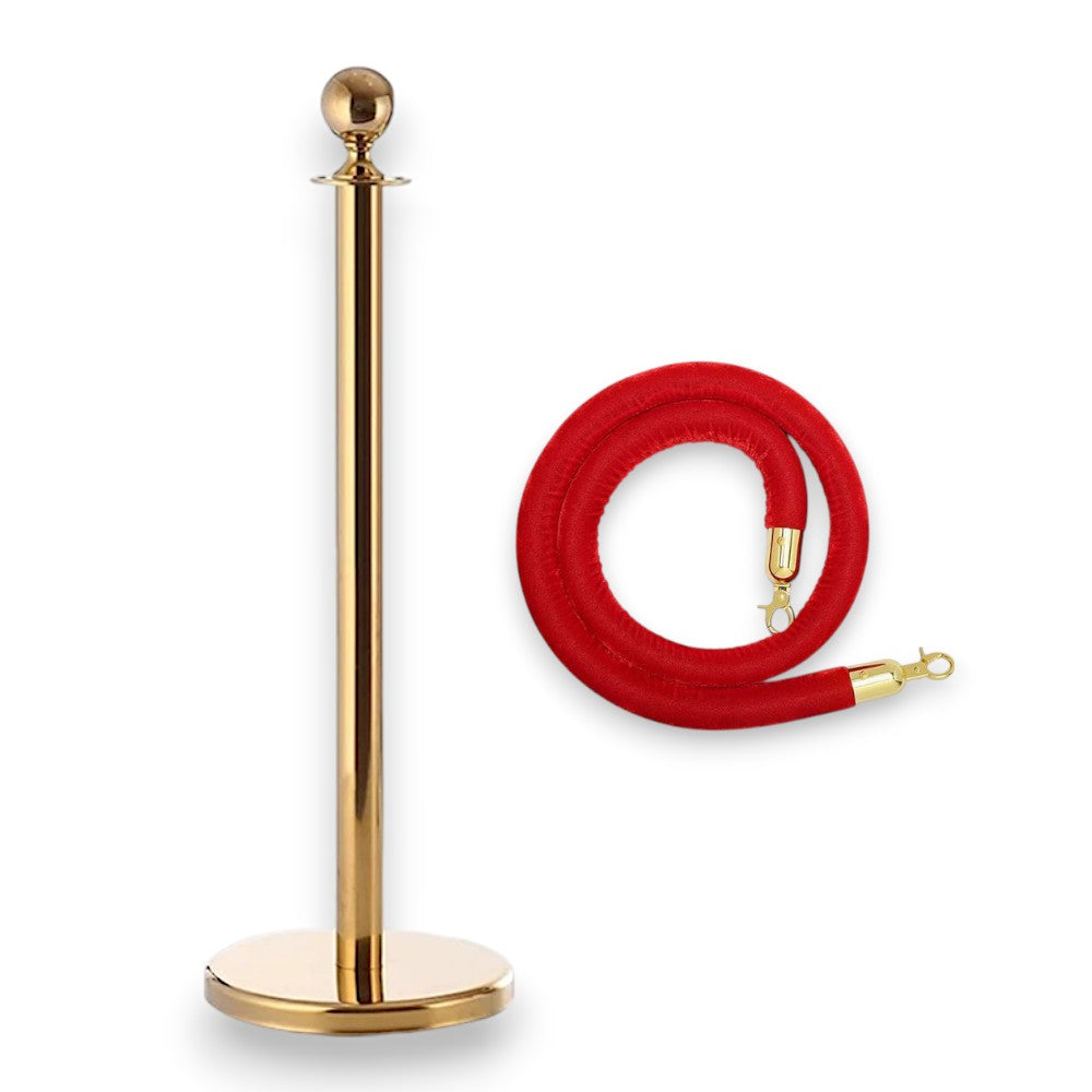 Gold Rope Queue Barrier - Globe Top