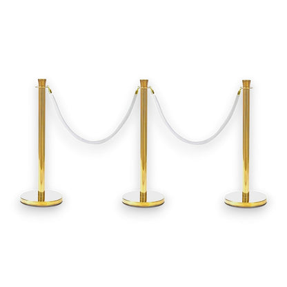 Gold Crowd Control Bollards Set of 3 Posts + 2 White Ropes