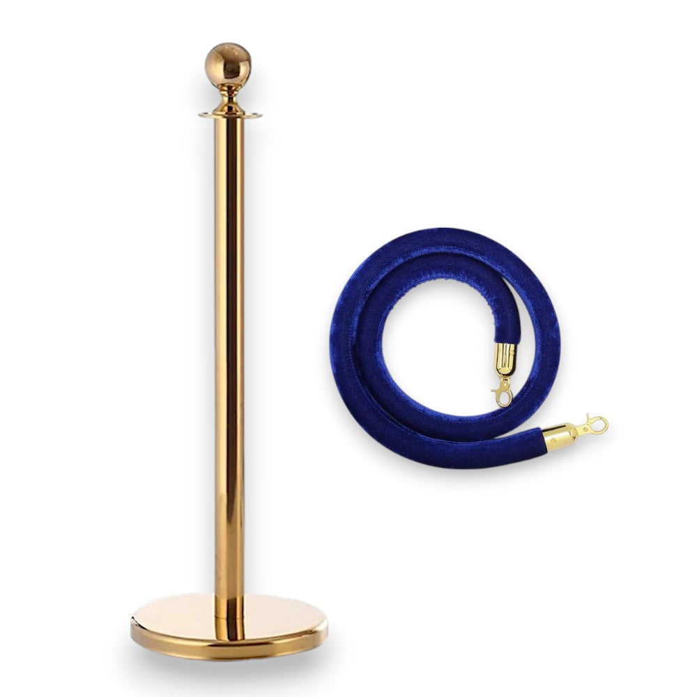 Gold Rope Queue Barrier - Globe Top