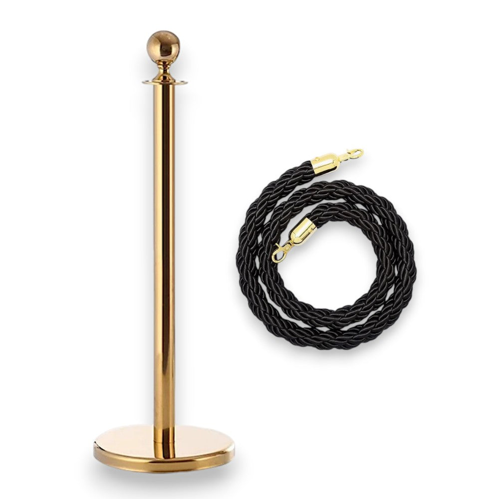Gold Rope Queue Barrier - Globe Top