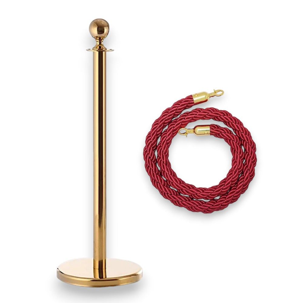Gold Rope Queue Barrier - Globe Top
