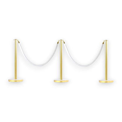 Gold Stanchions Crowd Control Set of 3 Posts + 2 White Ropes