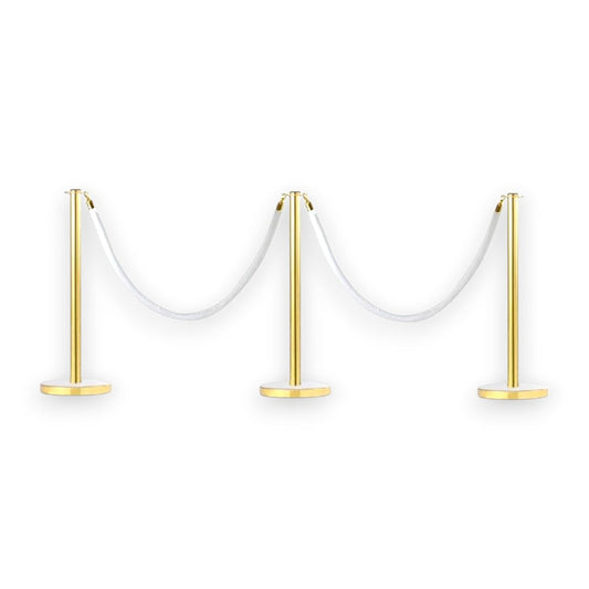 Gold Stanchions Crowd Control Set of 3 Posts + 2 White Ropes