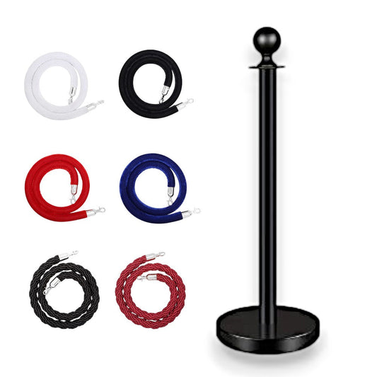 Black Rope Queue Barrier - Globe Top