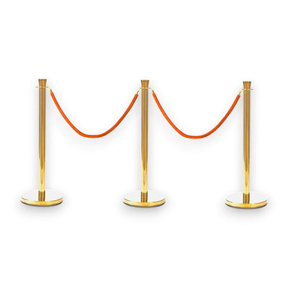 Gold Crowd Control Bollards Set of 3 Posts + 2 Red Ropes