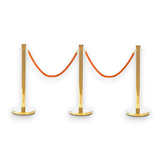 Gold Crowd Control Bollards Set of 3 Posts + 2 Red Ropes