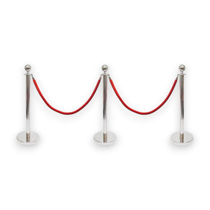 Silver Queue Bollard Post Set of 3 Posts + 2 Red Ropes