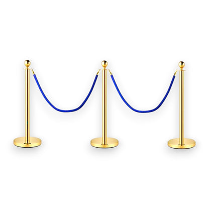 Gold Queue Bollard Post Set of 3 Posts + 2 Blue Ropes
