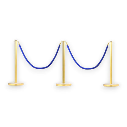 Gold Stanchions Crowd Control Set of 3 Posts + 2 Blue Ropes