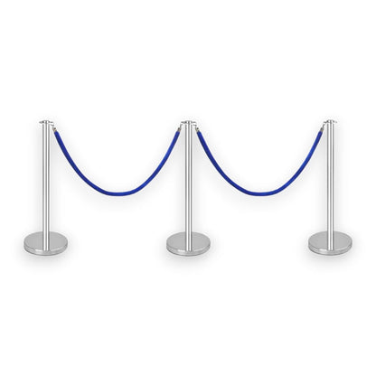 Silver Stanchions Crowd Control Set of 3 Posts + 2 Blue Ropes