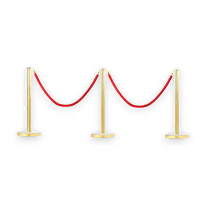 Gold Stanchions Crowd Control Set of 3 Posts + 2 Red Ropes