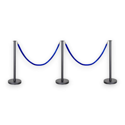 Black Stanchions Crowd Control Set of 3 Posts + 2 Blue Ropes