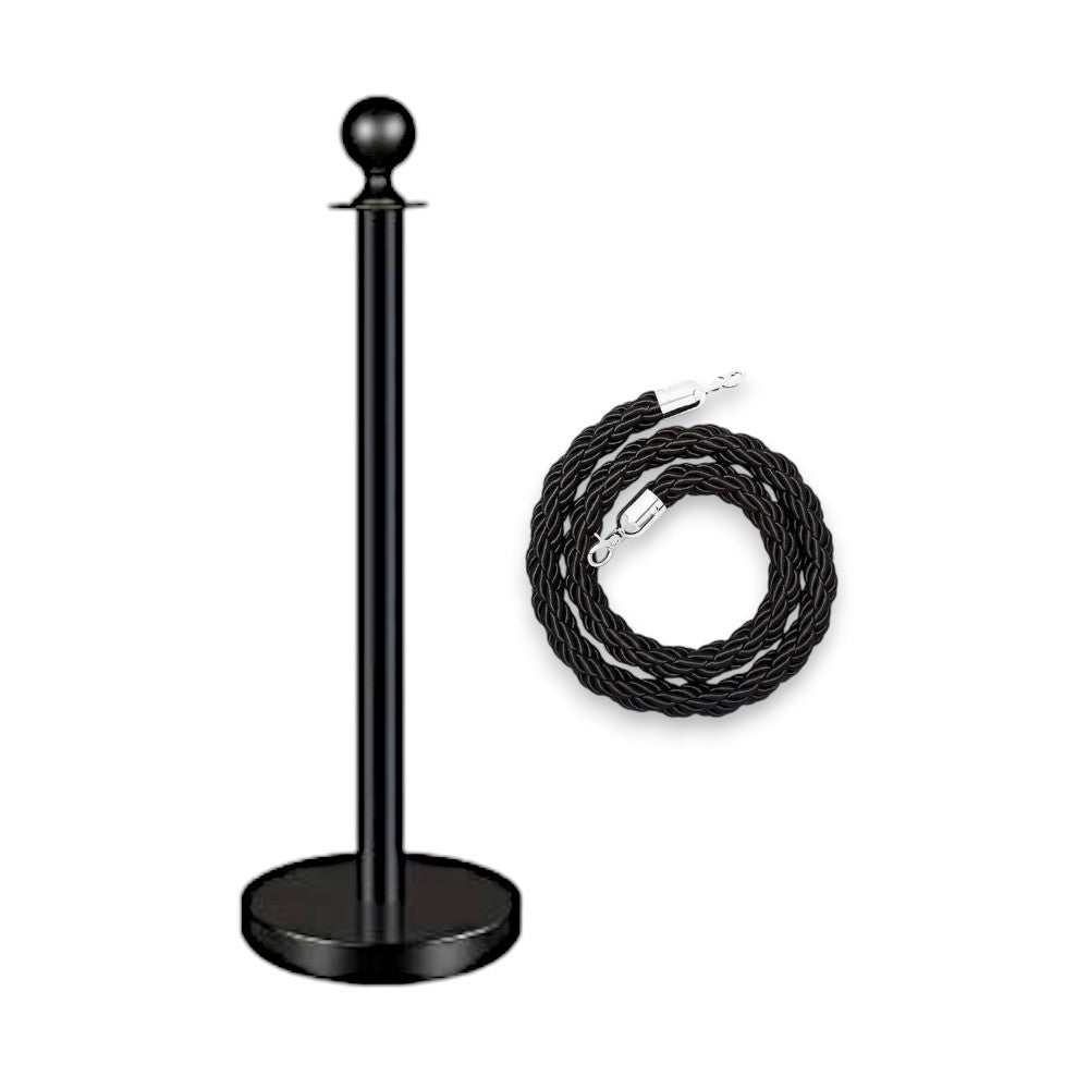 Black Rope Queue Barrier - Globe Top