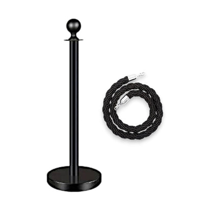 Black Rope Queue Barrier - Globe Top