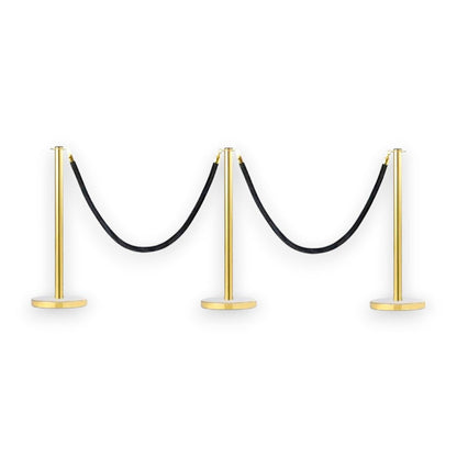 Gold Stanchions Crowd Control Set of 3 Posts + 2 Black Ropes