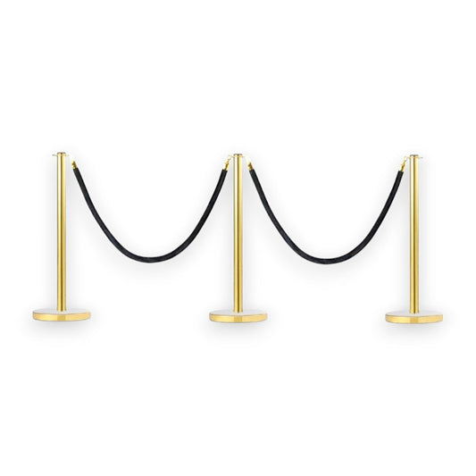 Gold Stanchions Crowd Control Set of 3 Posts + 2 Black Ropes