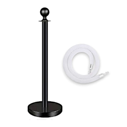 Black Rope Queue Barrier - Globe Top