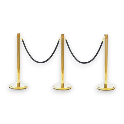 Gold Crowd Control Bollards Set of 3 Posts + 2 Black Ropes