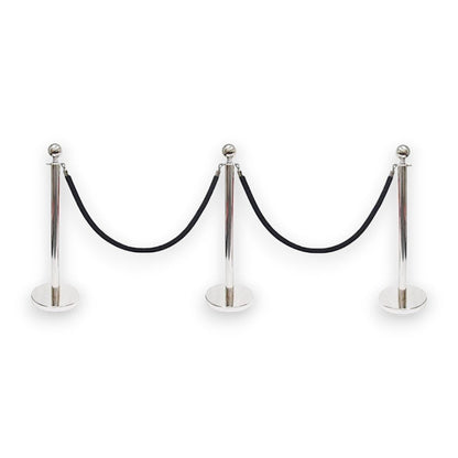 Silver Queue Bollard Post Set of 3 Posts + 2 Black Ropes