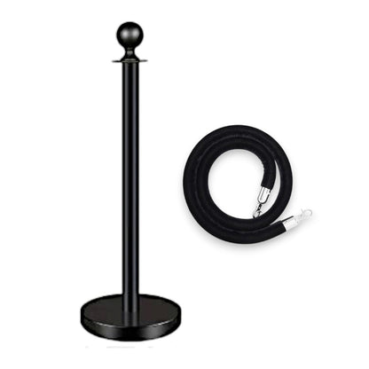 Black Rope Queue Barrier - Globe Top