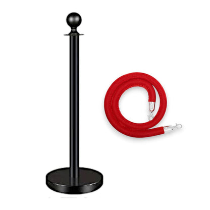 Black Rope Queue Barrier - Globe Top