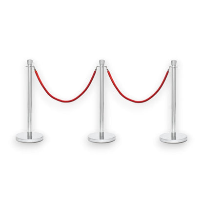 Silver Crowd Control Bollards Set of 3 Posts + 2 Red Ropes