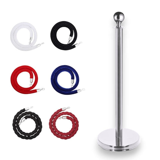 Silver Rope Queue Barrier - Globe Top