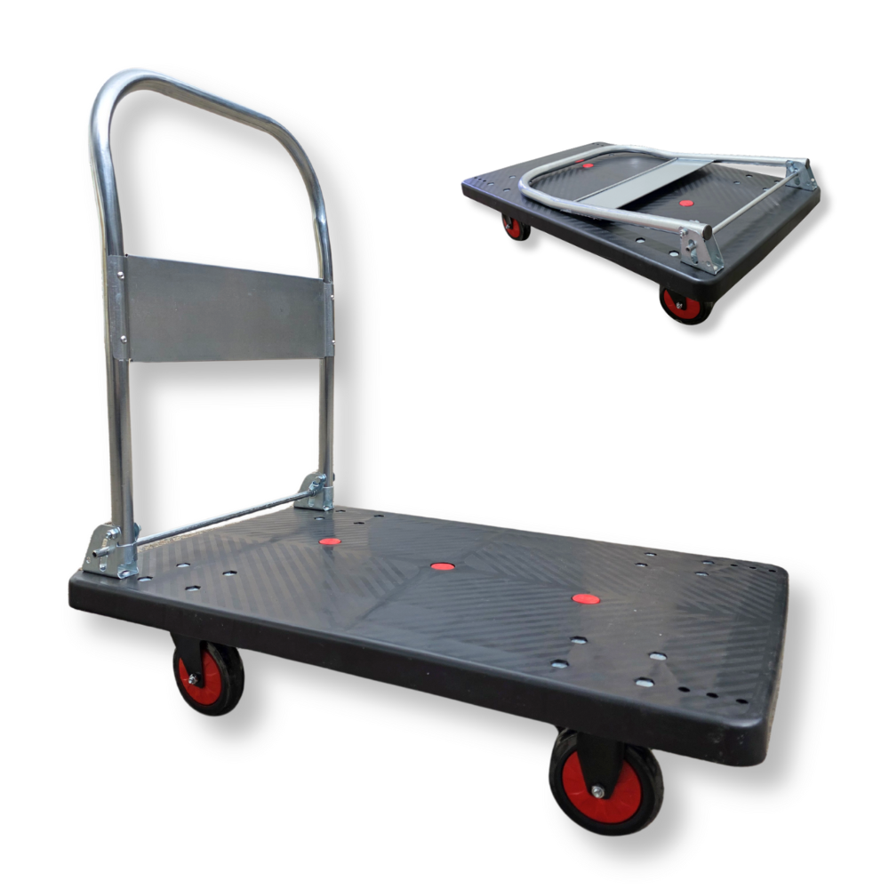 Heavy Duty Platform Trolley 270kg Black 720×490mm with Silent Braking Wheels